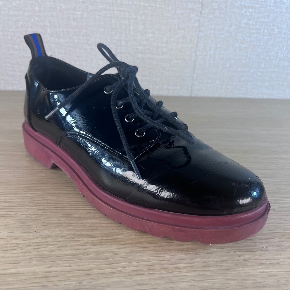 Mix No. 6 Black Patent Leather Platform Oxfords Burgundy Lug Sole Womens 8.5M